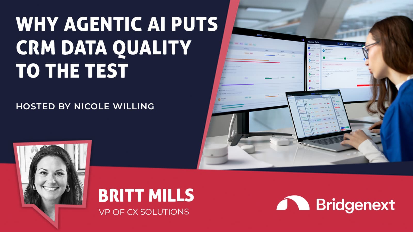 Title card for video interview with Britt Mills, VP of CX Solutions at Bridgenext