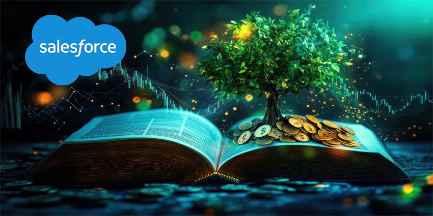 Tree grows from book with coins, investment idea, financial growth, stock graph, dark background
