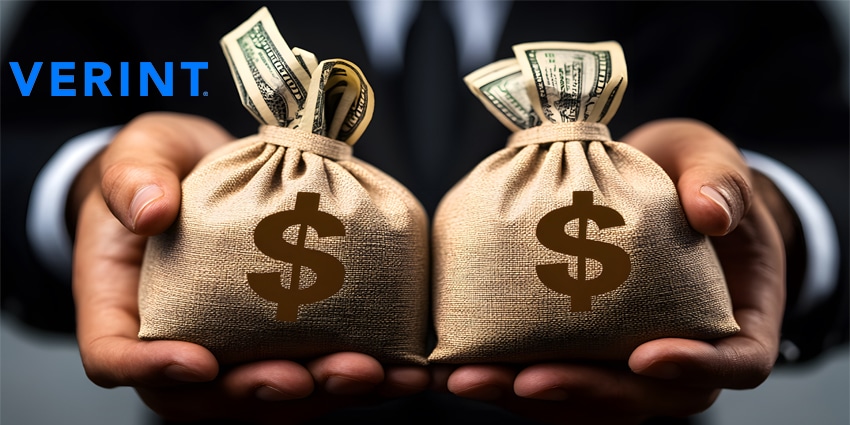 A businessman in a suit holding two burlap money bags with dollar signs, each bag stuffed with rolled-up hundred-dollar bills, symbolizing wealth, investment, and financial success