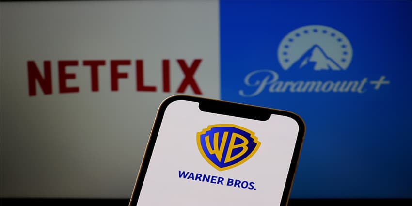 Streaming service logos representing consolidation impact on customer experience with Netflix and Warner Bros Discovery merger
