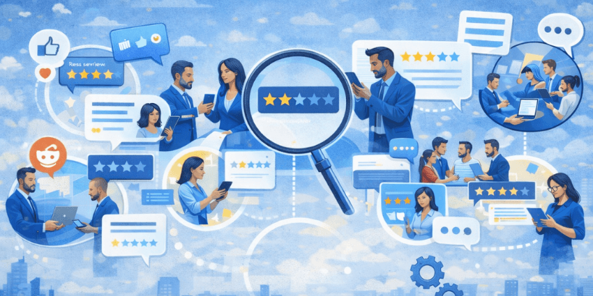 A collection of enterprise leaders engage in social proof CX.