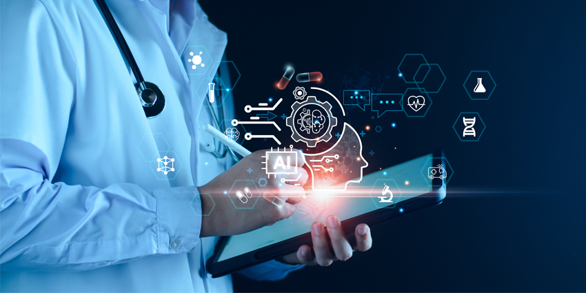Medical technology, doctor use AI robots for diagnosis, care, and increasing accuracy patient treatment in future. Medical research and development innovation technology to improve patient