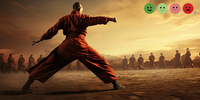 Kung fu master in a desert. Martial arts concept