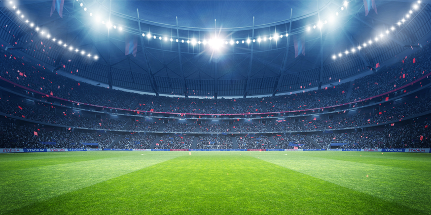 Football stadium at night. An imaginary stadium is modelled and rendered.