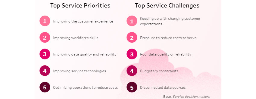 List of the top service priorties and challenges