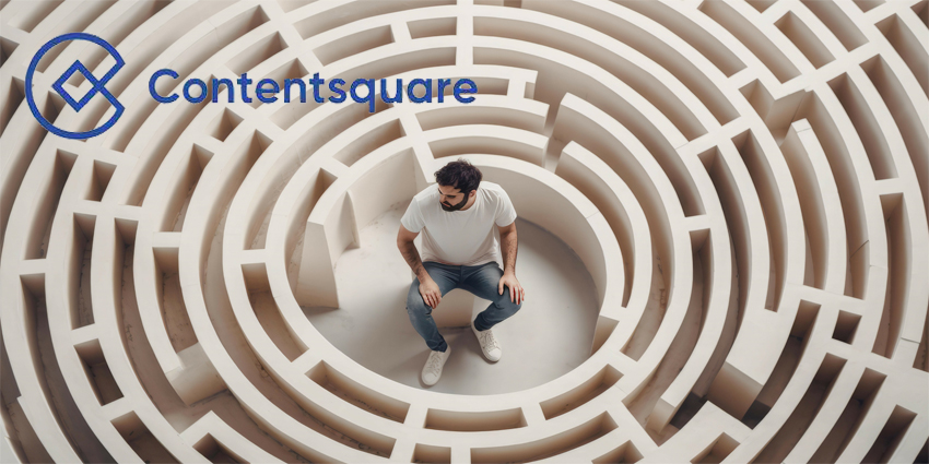 Man stuck in the middle of maze. Confused male blocked in round labyrinth.