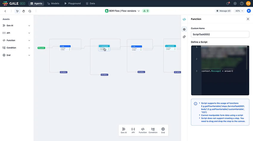 Kore.ai GALE: No-code flow builder
