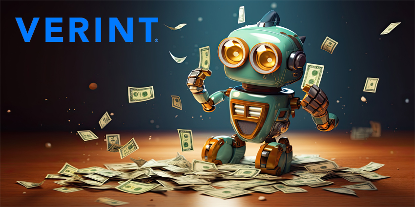 Very cute robot with big eyes looking at money