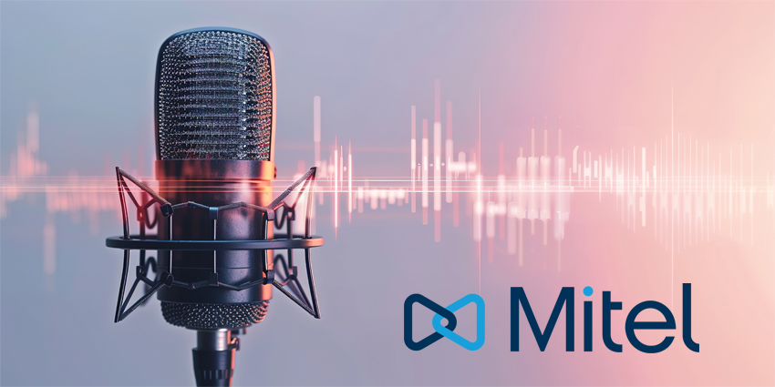 Microphone with waveform on white background, broadcasting or podcasting banner