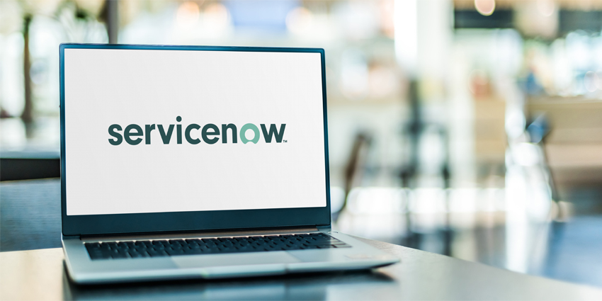Laptop computer displaying logo of ServiceNow