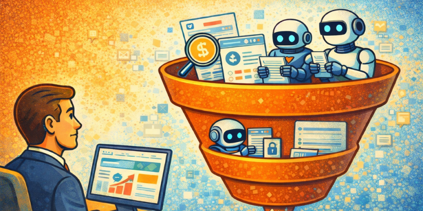 A salesperson helps to develop a funnel for machine customers / bots, preparing for the future of marketing and revenue.