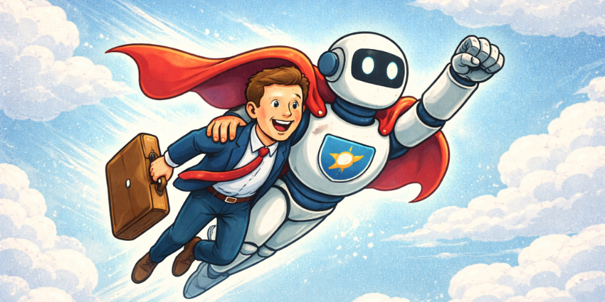 A copilot for sales acts as a superhero, helping a struggling salesperson.