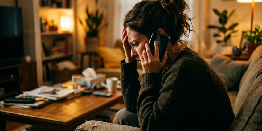 Frustrated customer on a phone call experiencing a breakdown in cross-functional service delivery and customer journey management